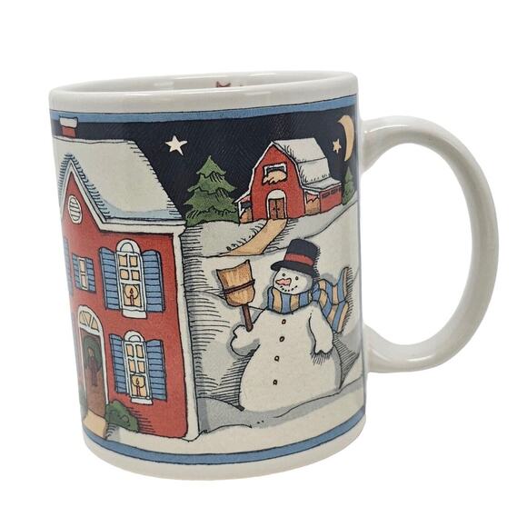 1992 Susan Winget Christmas Village Coffee Mug Tea Cup Snowman Christmas Tree - Picture 4 of 7